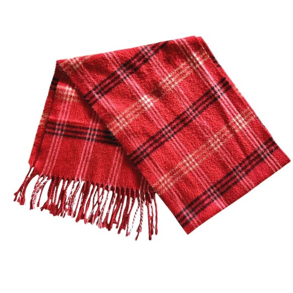 Vintage Red Tartan Plaid Wool Scarf 56inx10in Classic Scottish Style Winter Wrap - Picture 1 of 6